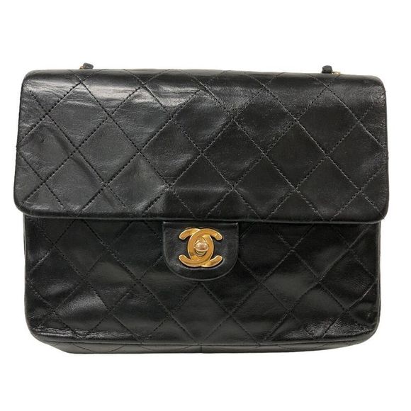 Chanel Mini Matelasse Single Chain Bag Coco Mark Lambskin Shoulder Bag Black - Picture 1 of 7